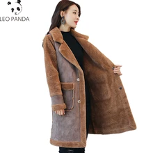 Новинка года зима для женщин овечья шерсть хлопковое пальто куртка Женский отложной воротник двубортный супер теплый утепленная парка 666