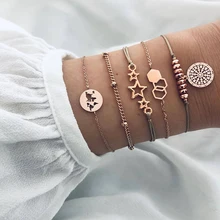 5 шт./компл. Boho тканый кожаный шарик пентаграмма Звезда карта Ловец снов кулон золотой браслет-цепочка женский изящный драгоценный подарок