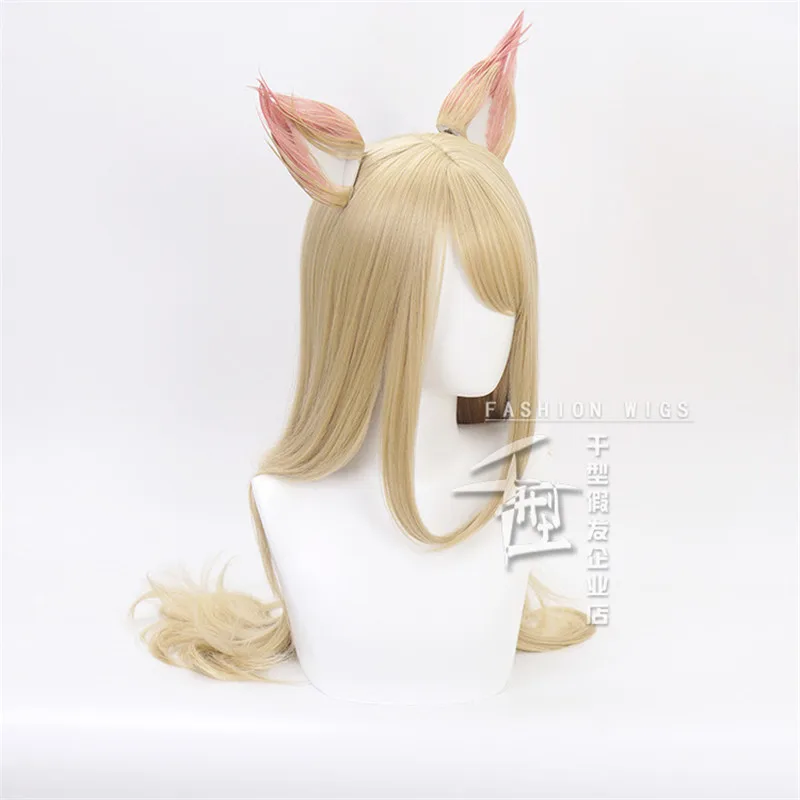 Baratos Personaje del juego KDA K DA Ahri pelucas Cosplay 70cm con orejas KDA resistente al calor pelo sintético percas Cosplay Peluca de zorro