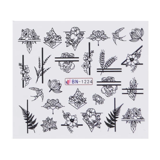 BN-1224 1pcs Nail Stickers Black Line Sexy Girl Slider Writing Letter Tattoo Nail Art Water Transfer Decals Manicure Decor TRBN1237-1248 - Цвет: BN-1224