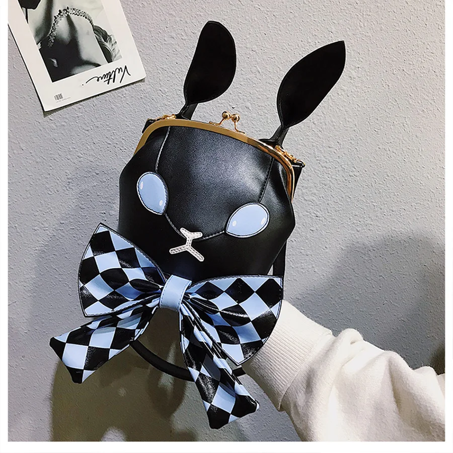 Harajuku Кролик Банни Монстр плед лук Crossbody сумки Для женщин из искусственной кожи плеча Курьерская сумка, кошелек клатч Косплэй вечерние сумки