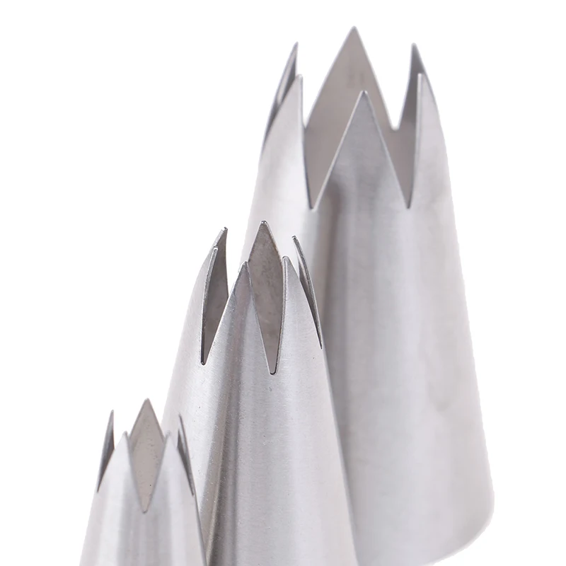 1 Set 3pcs Different Style Stainless Steel Fondant Cake Nozzles Piping Nozzles Pastry Tips Decorating Tool