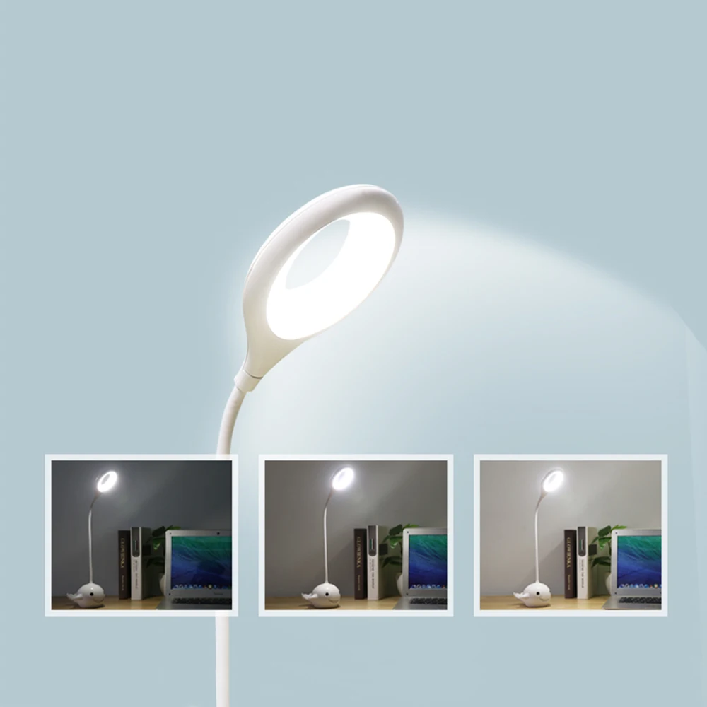 Interruptor de Toque Suporte de Mesa Base de Peixe Níveis de Escurecimento Candeeiros de Mesa de Leitura Proteção para os Olhos Levou Lâmpada Flexo Recarregável Luz 3 Usb 5 Luzes e Iluminação