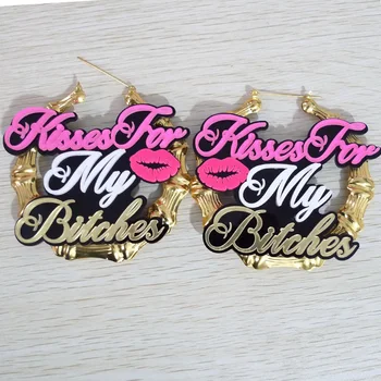 

KISS For MY BITCHES Gold Bamboo Earring Fashion Acrylic Jewelry