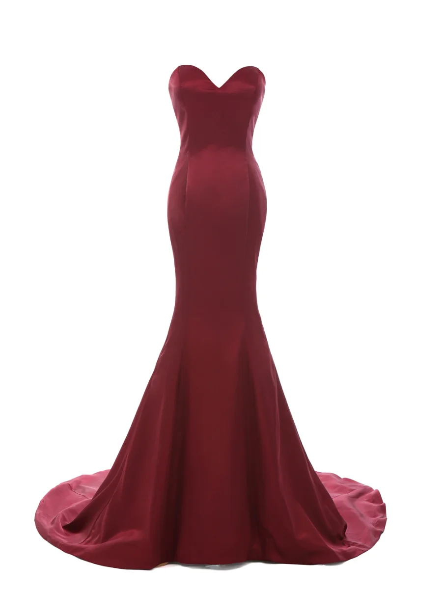 Real Made Sweetheart Deep Wine Red Satin Slim Fitted Mermaid Long