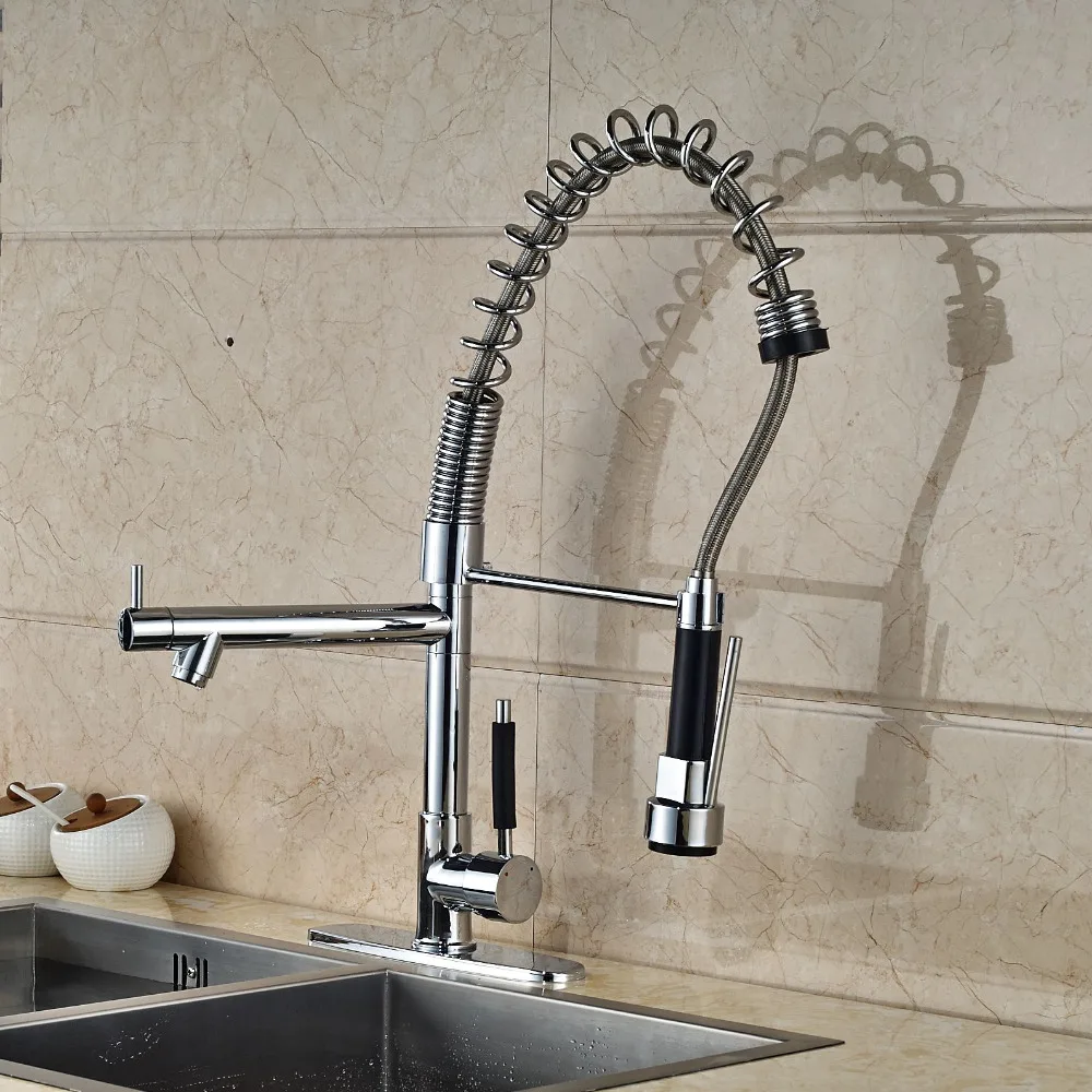 Tall Chrome Kitchen Faucet Swivel Spouts Vessel Sink Mixer Tap Deck