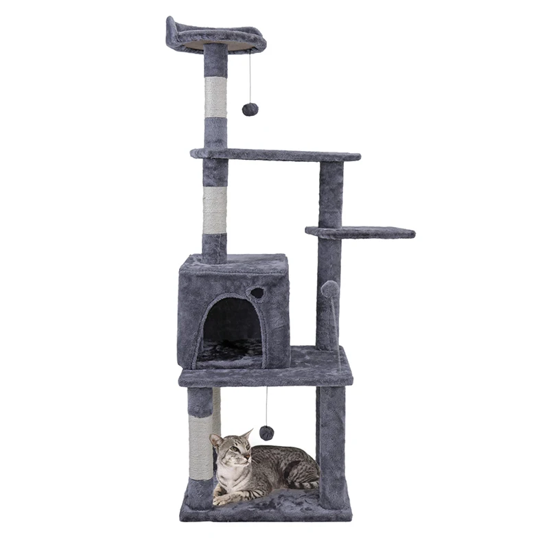 Домашняя многоуровневые кошачьи башни с роскошным домиком для питомцев Furnifure Cat Activity Tower плюшевый окунь игрушка для кошек - Цвет: 0419gray