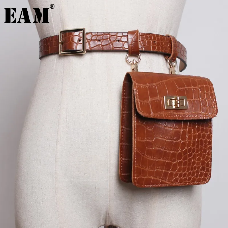 

[EAM] 2019 New Spring Summer Camel Pu Leather Crocodile Pattern Mini-nag Loose Long Personality Belt Women Fashion Tide JL358
