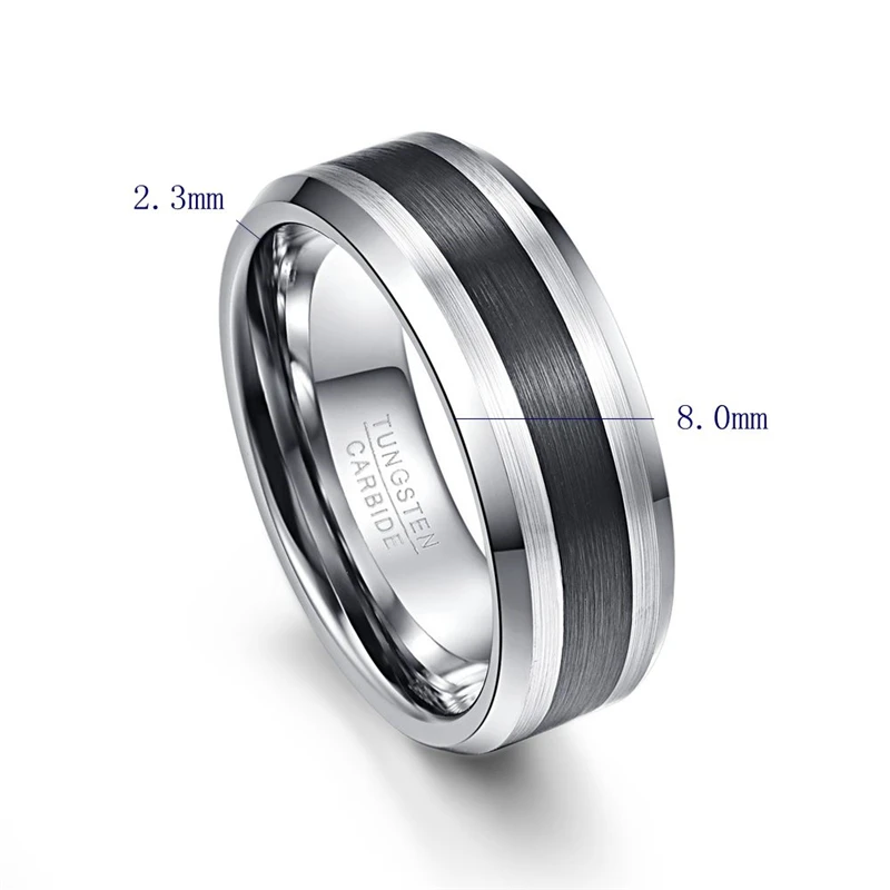 BONLAVIE, мужское кольцо, 8 мм, черное, с матовой отделкой, скошено,, вольфрам, карбид, обручальные кольца для мужчин, черное серебро, размеры от 5 до 14