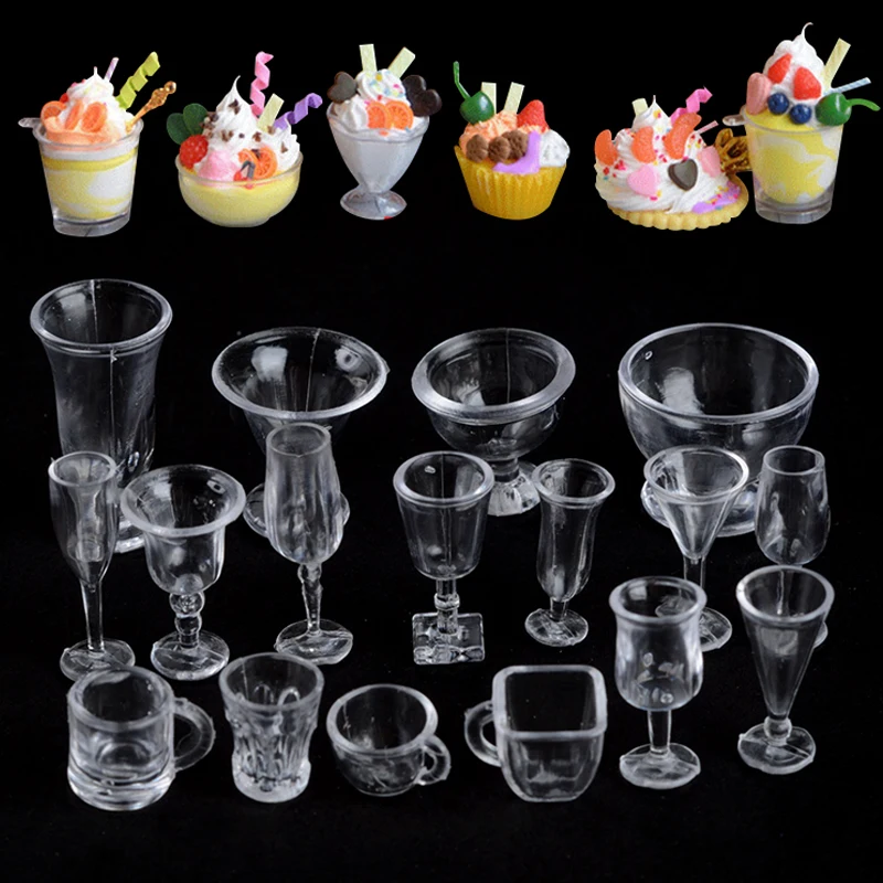 

Dollhouse Miniature Cups Ice Cream Sundae Cup Mini Wine Cups Delicate Creative 17pcs/Set Plastic Clear Diningroom Livingroom