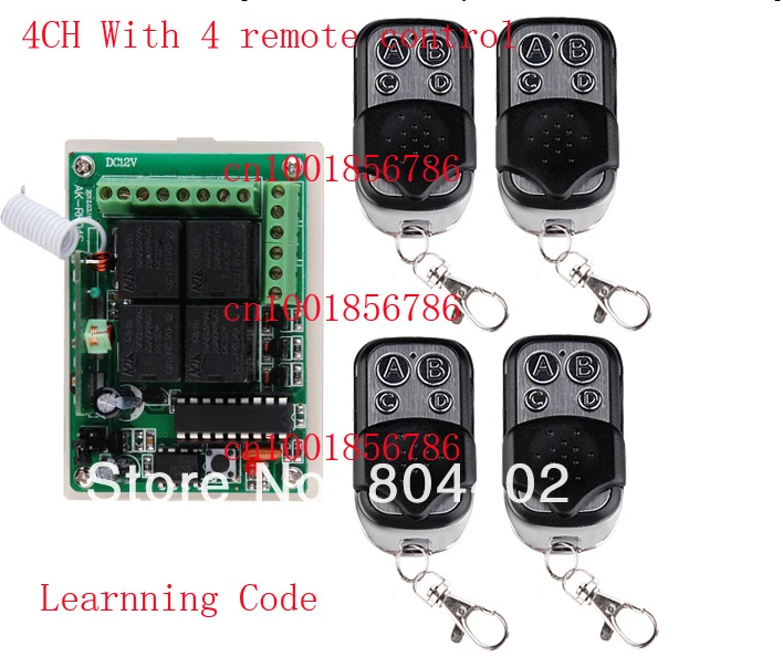 

New Receiver & 4Transmitter 12V 4CH FR Wireless Remote Control Switch System Working Way is adjustable 200M F garage door /lamp