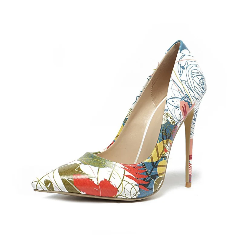 New 12cm Heels Women Pumps Sexy Pointed Toe Print High Heels Mixed Fashion Colors Thin Heels Office Lady Shoe
