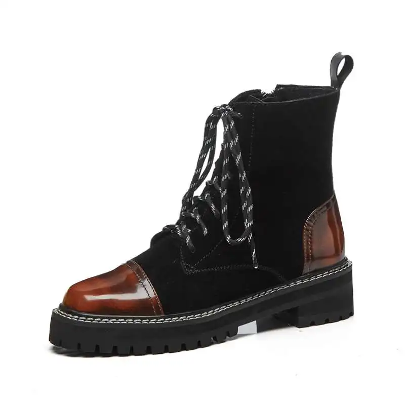 Krazing Pot 2018 genuine leather med heels round toe punk motorcycle boots women superstar party gradient color ankle boots L91