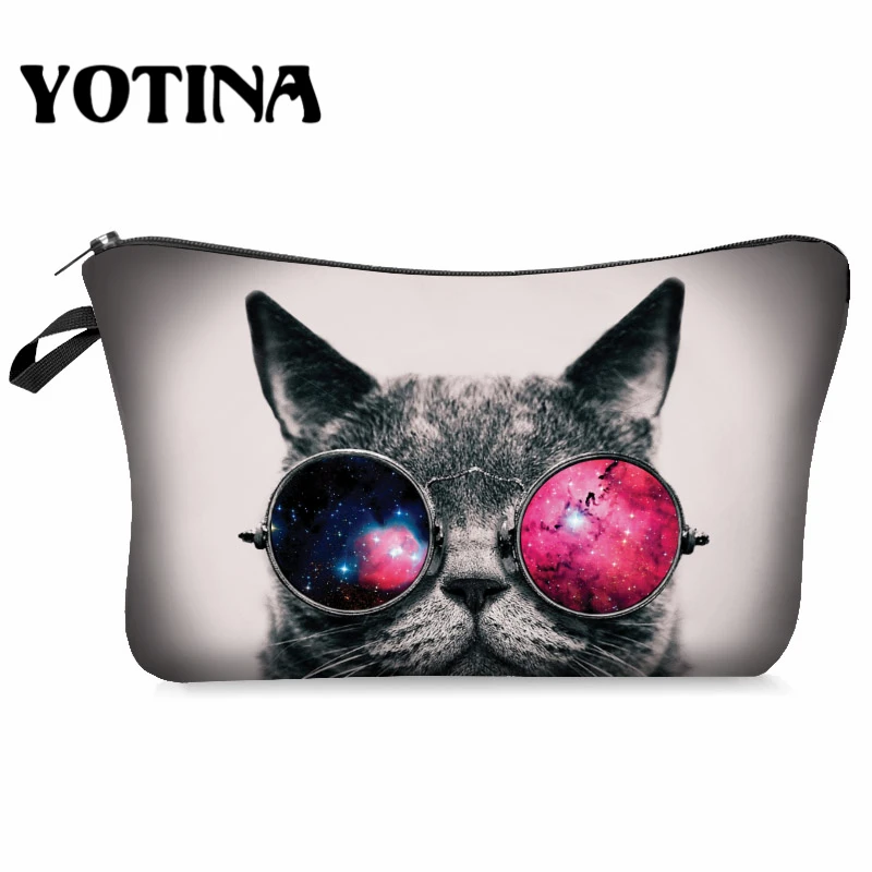 Yotina القط الطباعة حقائب مكياج مع متعدد الألوان نمط الحيوان مستحضرات التجميل الجيبات للسفر السيدات الحقيبة المرأة التجميل حقيبة