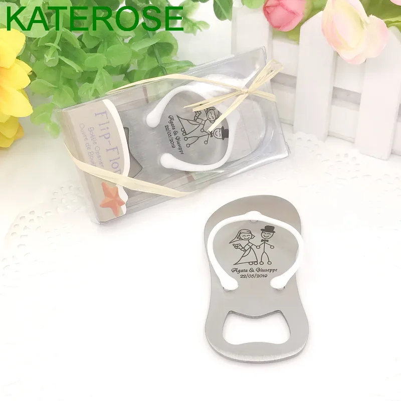 

24PCS Personalised Flip Flop Bottle Opener in Gift Box Beach Themed Wedding Favors Bomboniere Customized Thong Bottle Openers