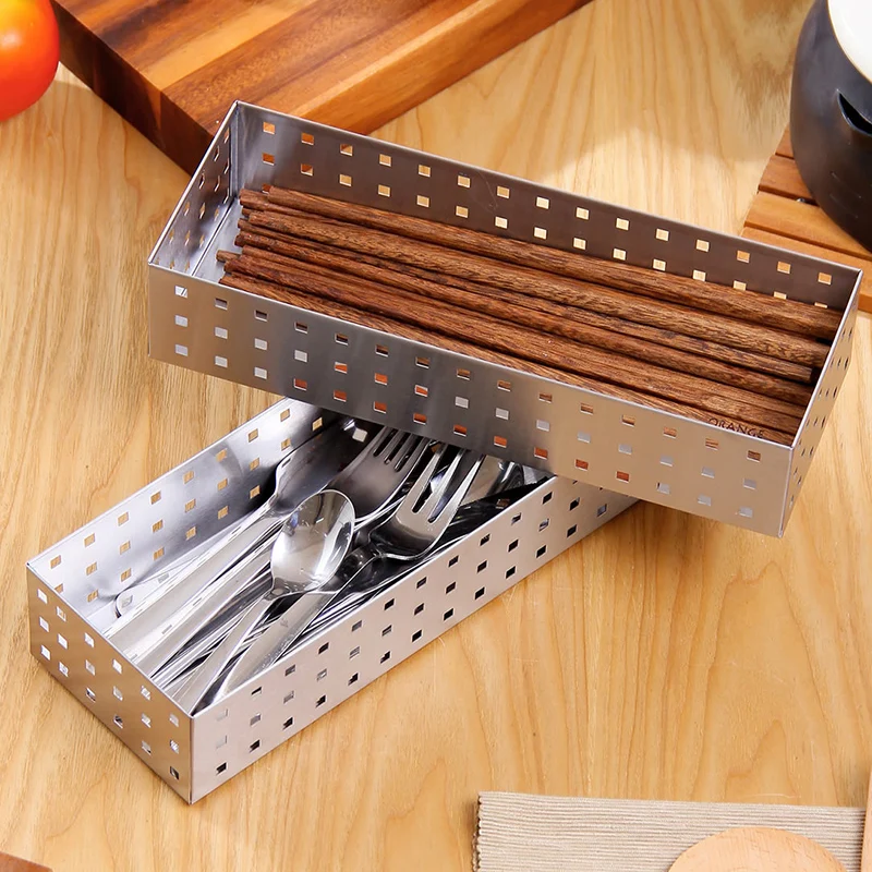 ORZ 2PCS Kitchen Cutlery Tray Holder Tableware Drawer Storage Basket Kitchen Organizer Spoon Knife Fork Tableware Storage Boxes