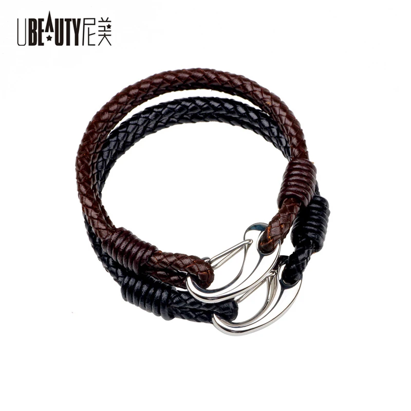 UBEAUTY Braided Leather Bracelet Black Brown Genuine Leather Wrap