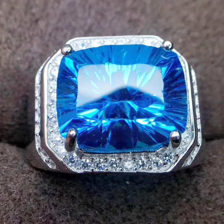 Men ring Topaz ring Natural real blue topaz 8CT gemstone 925 sterling