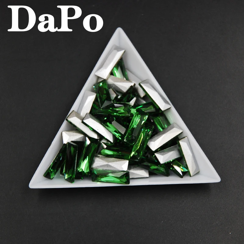 

2017 New Emerald Color Rectangle Shape Pointback Glass Crystal 5x15mm 7x21mm 10x30mm Strass For Wedding Dress Earrings Necklace