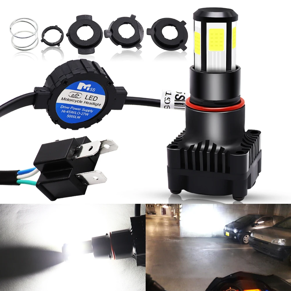 

LED H4 Motorcycle Headlight Bulb Hi-Lo Beam 45W 5000LM COB Chip Scooter Motorbike Moto Universal Front Headlamp Driving Light