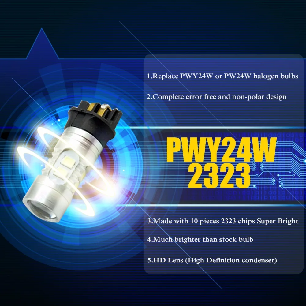 AutoEC 2 шт. PWY24W PW24W 10 SMD 2323 светодиодные чипы с объективом для A3 A4 A5 Q3 MK7 Golf CC лампа DC12V #