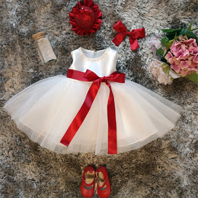 First Year Birthday Newborn Dress Christening Sleeveless Little Girl