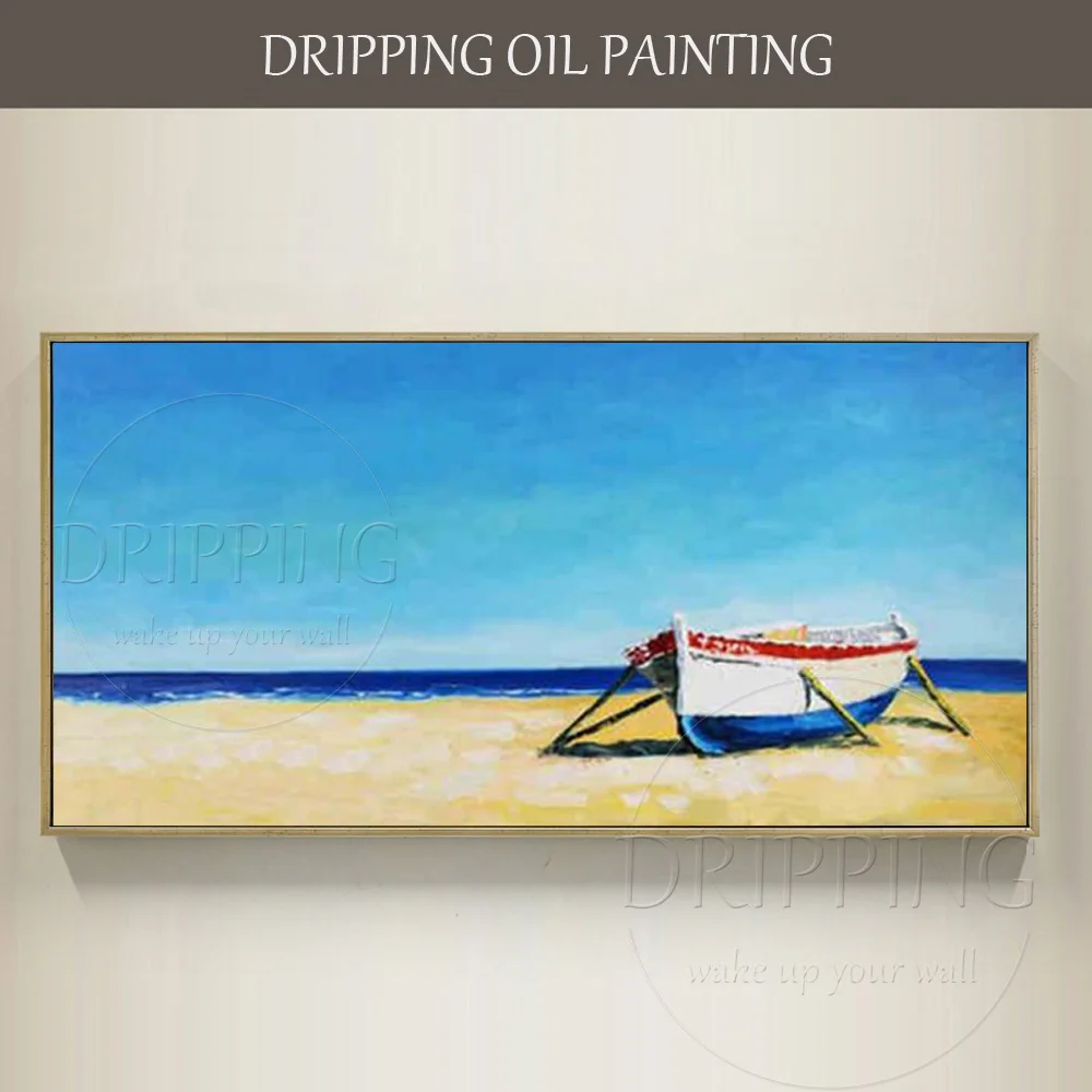 Hand Painted Impressionist Boat Oil Painting On Canvas Free Shipping
