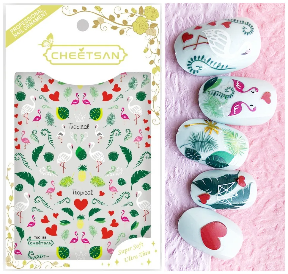 

TSC-185 Cheetsan tropical plant flamingo newest 3d nail art stickers nail decals export quality gold sticker