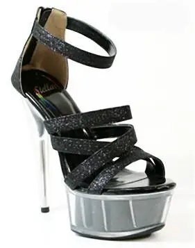 New style, beautiful transparent platform sequins upper heels, 15cm sexy model sandals, pole dancing shoes - Цвет: Черный