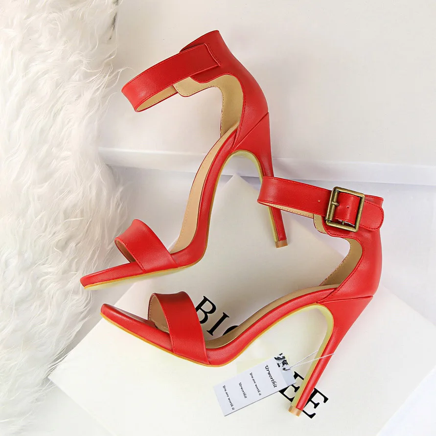 

2018 Women Summer 11cm High Heels Fetish Soft Leather Strap Sandals Female Summer Cheap One-Bar Shoes Lady Nude Stiletto Pumps