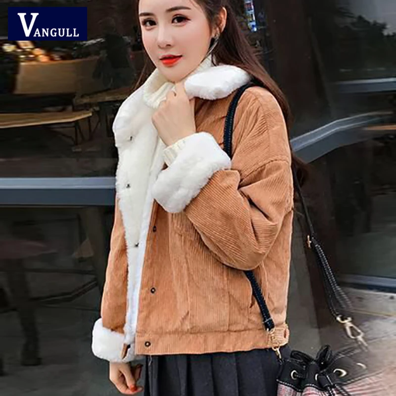 Vangull, зимние женские вельветовые куртки, однобортное плотное пальто, осень, Новая повседневная однотонная Вельветовая верхняя одежда с длинным рукавом