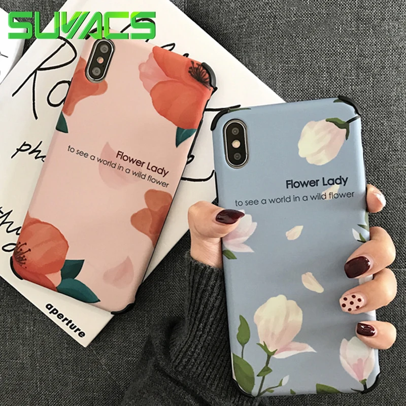 

SUYACS Floral & English Word IMD Soft Phone Case For iPhone XS MAX XR X 6 6S 7 8 Plus Four Corners Anti-knock Phone Cases Coque