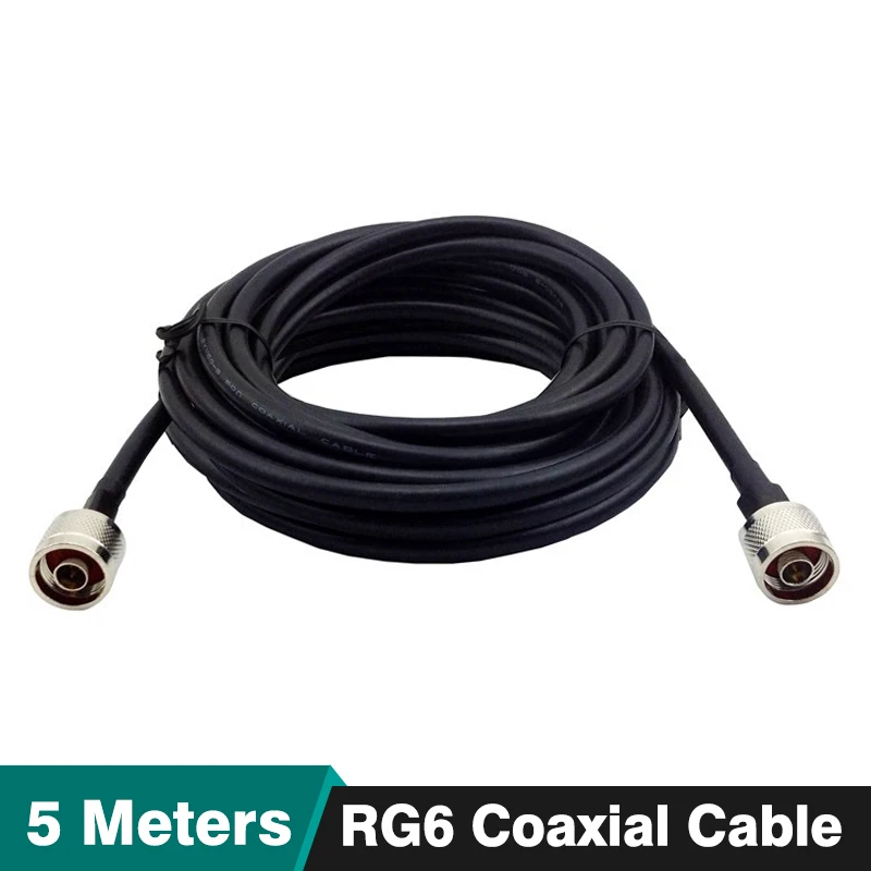 Черный коаксиальный кабель RG6 5 метров штекер N Coax с низкой потерей для