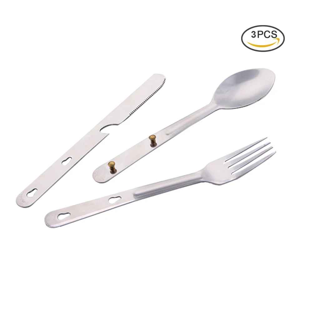 

RUNACC 3 in 1 Camping Cutlery Set Multi-functional Stainless Steel Flatware Set Portable Spoon Fork Knife, Suitable Traveling