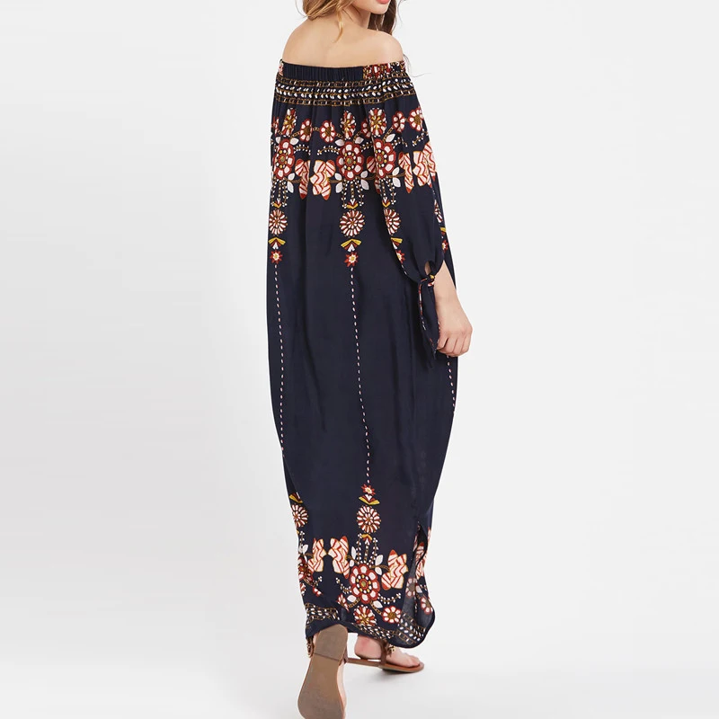 2018 Women Floral Print SunDresses Party Bohemian Long Dress Dresses Vintage Beach Summer Boho Style Plus Size 5XL Maxi Dress Dresses