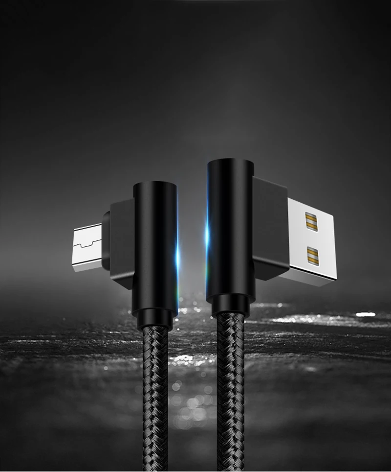 Кабель Micro USB 2A Быстрая зарядка зарядное устройство USB шнур 90 градусов прямоугольный локоть нейлоновый плетеный кабель для передачи данных для телефона Xiaomi Android