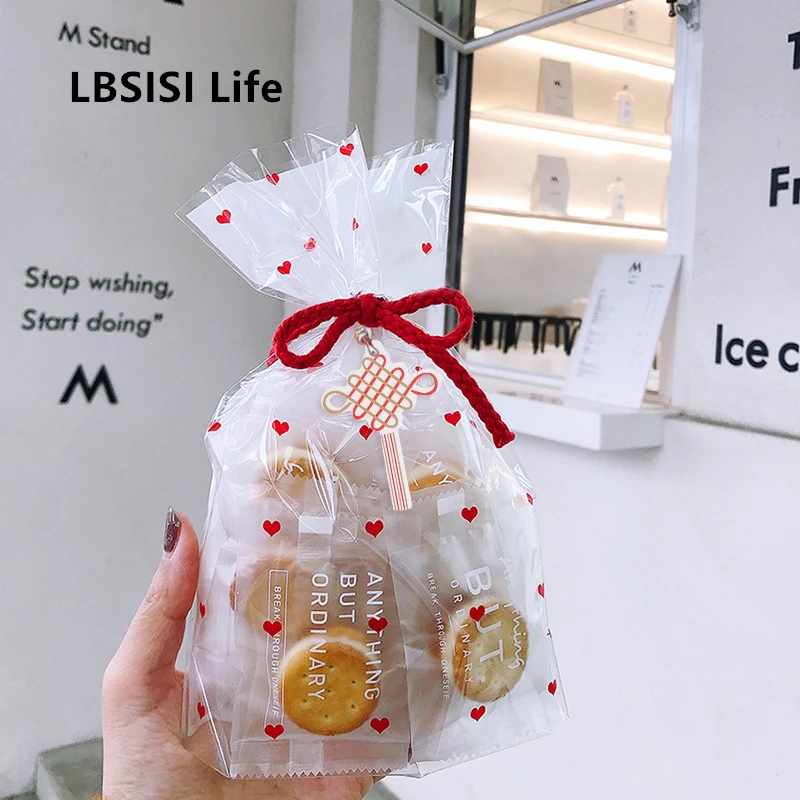 

LBSISI Life 50 Sets Candy Gift Bag Cookies Biscuit Chocolate Love Stripe Dots Party Christmas Wedding Favor DIY Food Baking Bags