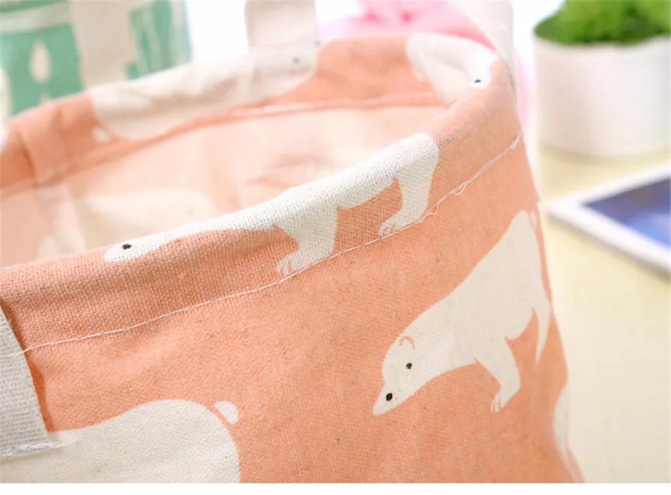 Cute Printing Cotton Linen Desktop Round Storage Organizer Sundries Box Cabinet Underwear Jewelry Cosmetic Stationery Basket (13)