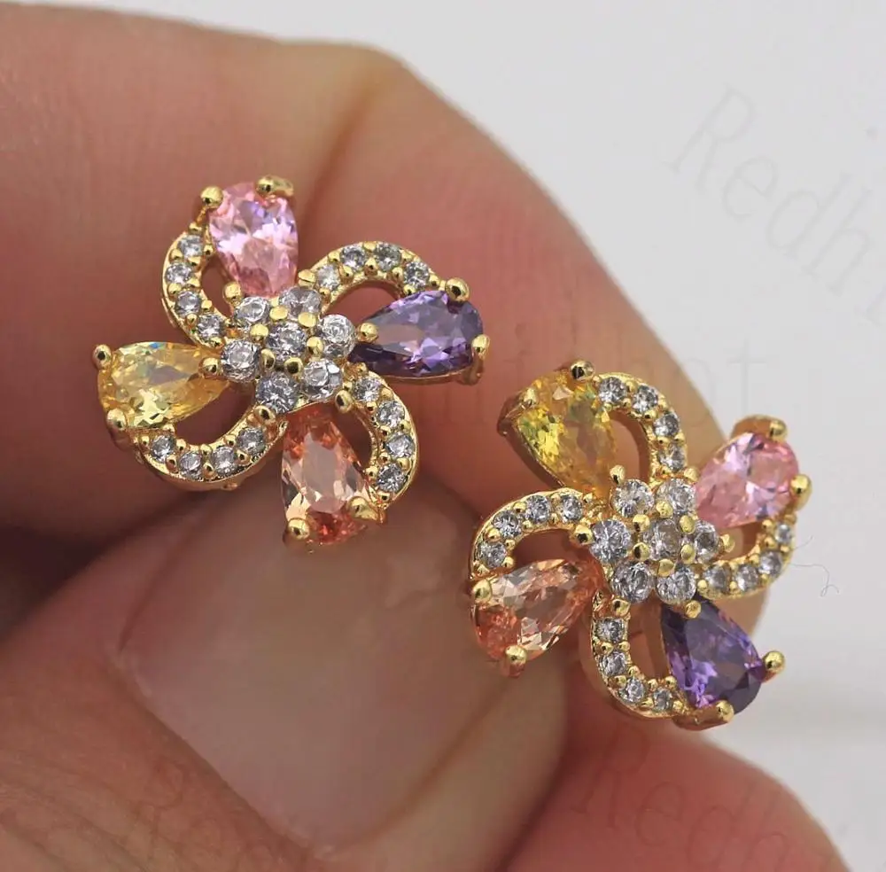

Luxury Stud Earring Clover Windmill Shape Earrings With Rainbow Zircon Trendy Jewelry for Women Party Gift