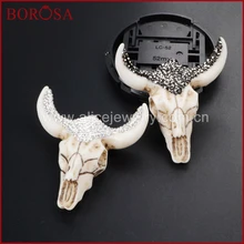 BOROSA 6 шт. longhorn кулоны из смолы рогатый скот бык подвеска в виде буйвола проложить черный/белый цирконий модные ювелирные изделия JAB337 338 339