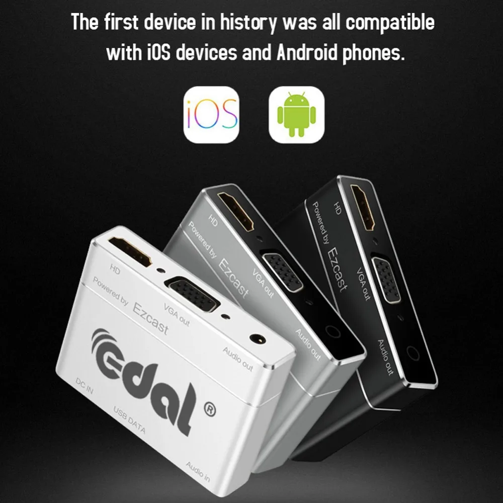 

EDAL S8pro USB/Micro USB To HDMI/VGA/Audio Converter Digital AV Adapter Power By EZCast For IOS/Android Mobile Phone Tablet