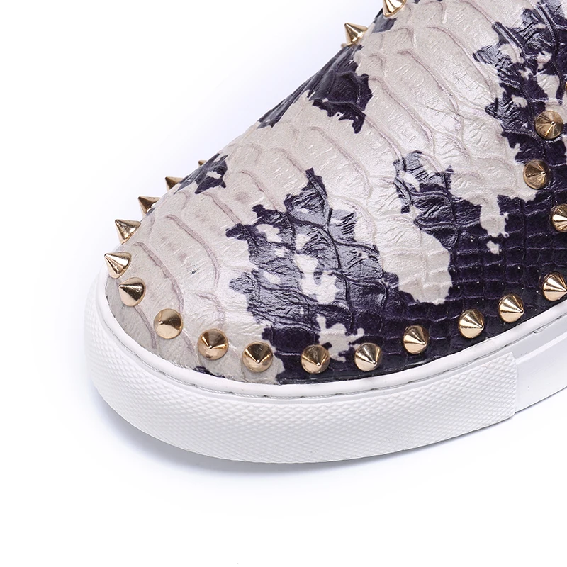 Blue Hommes Été Casual Serpent Qualité En Appartements Mode De 2018 Nouveau Pattern black Rivets Véritable Chaussures Cuir Conduite blue Black fur Mocassins Style Haute Robe White Pattern aSttqwdx