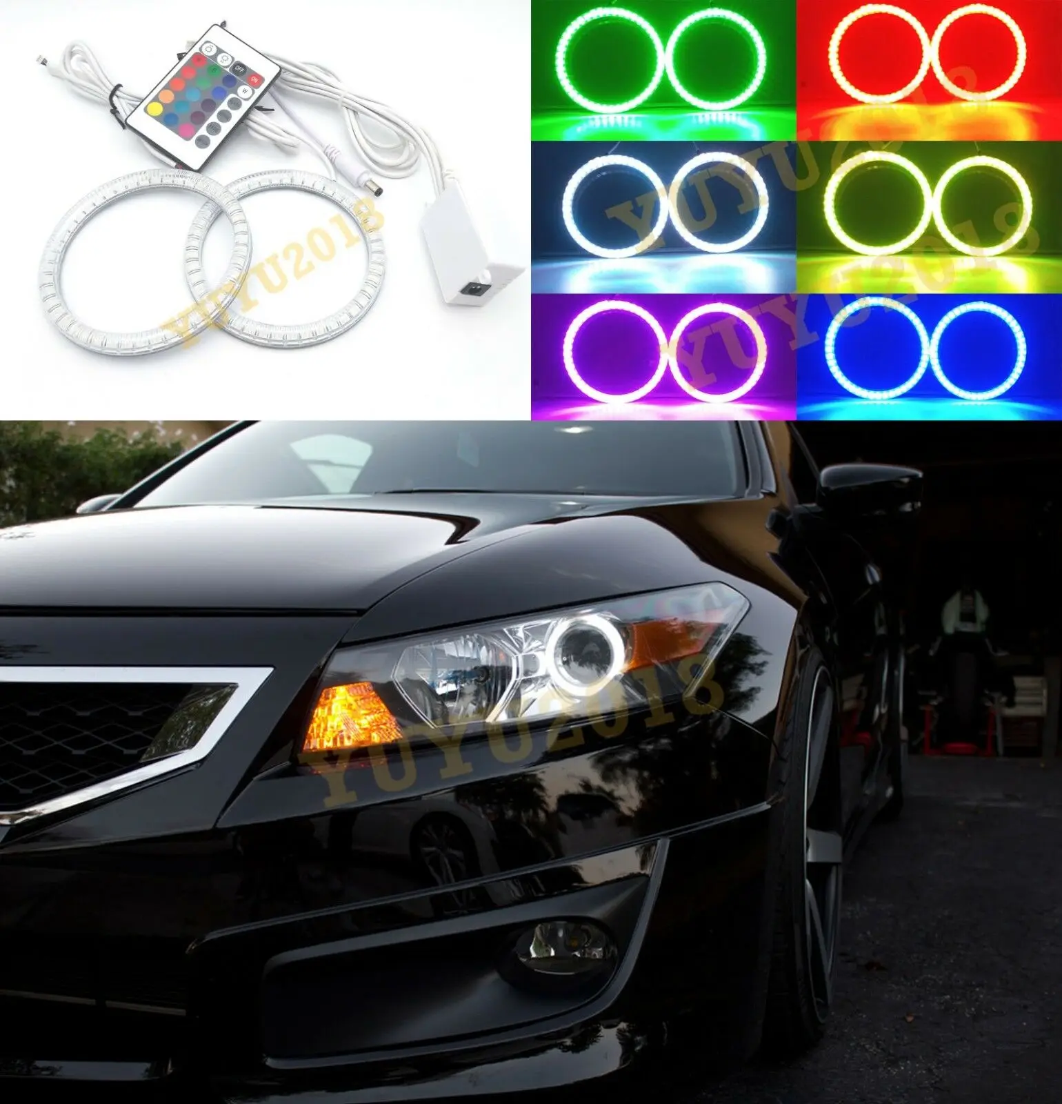 RGB Halo кольца подходят для Honda Accord coupe 2008-2011 Автомобильная фара светодиодный angel eye
