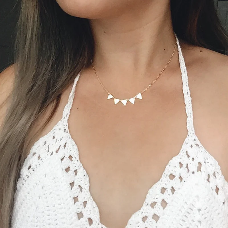 

Simple Fashion Women Five Little Triangle Geometric Dainty Necklace Gold or Silver Filled Banner Triangles Women Jewelry Gifts