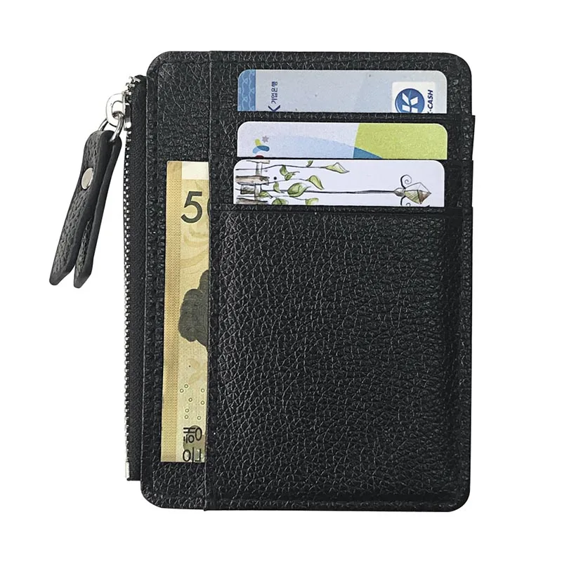 

Slim Men Wallet Solid Embossed Textured PU Leather Thin Zipper Card Holder Mini Zipper Coin Short Purse New Fashion High Quality