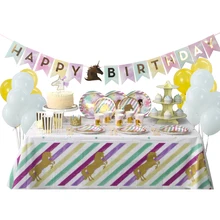 Золотой Единорог набор одноразовой посуды наборы розовые фольгированные воздушные шары-единороги Бумажная гирлянда торт Топпер День Рождения вечерние принадлежности