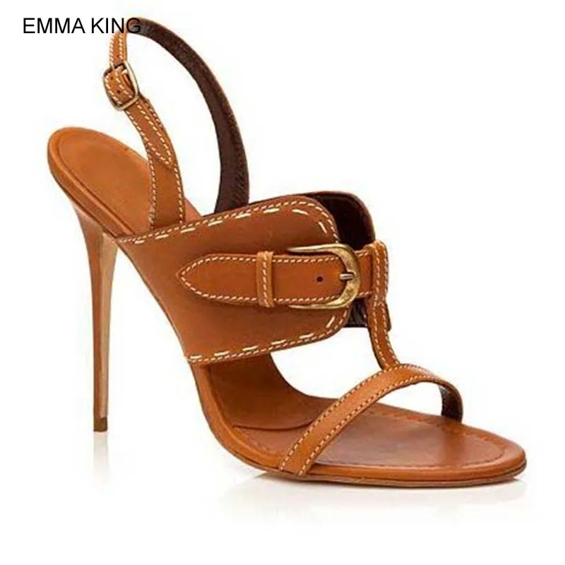 Emma king/бронзовые сандалии на тонком высоком каблуке с пряжкой Модная женская
