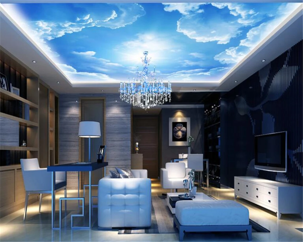 Beibehang Kustom Besar 3D Wallpaper Langit Biru Putih ...