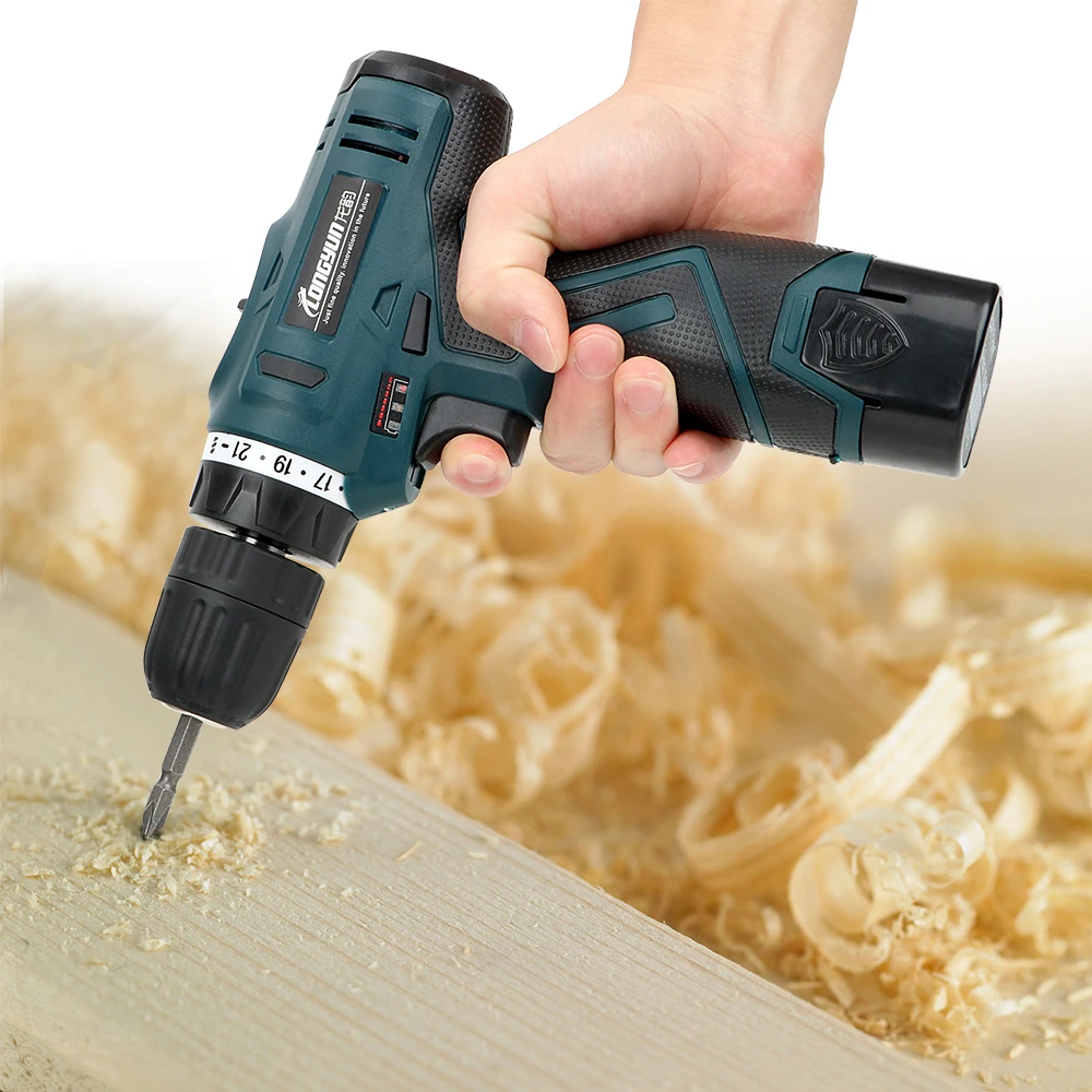 

DIYWORK 16.8V Dual Speed Cordless Electric Drill Additional Double Lithium-ion Battery Variable Speed Switch LED Lighting