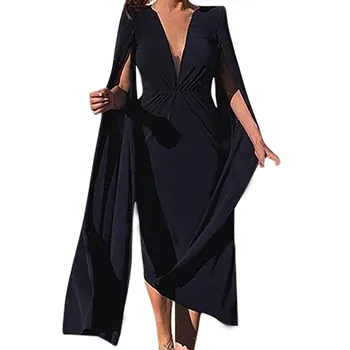 

Fashion Women Sexy Pencil Dress V-Neck Dinner Suit Long Sleeve Knee Length Dress Evening Party Dress Sundress Vestidos de festa